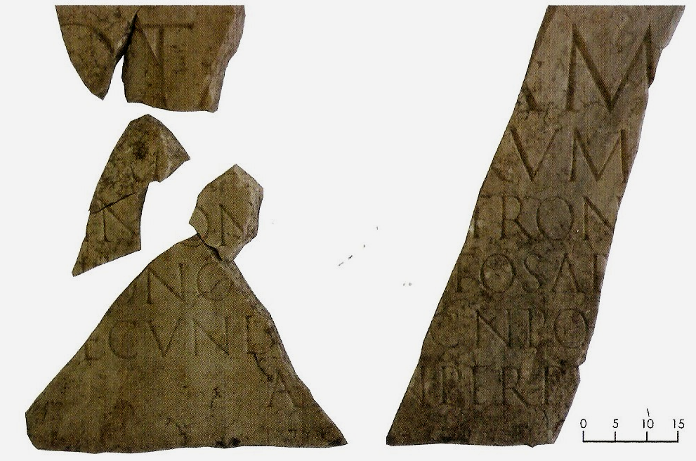 I frammenti della seconda epigrafe di Otacilia Secundilla (Fonte: Rudiae e il suo anfiteatro (1))